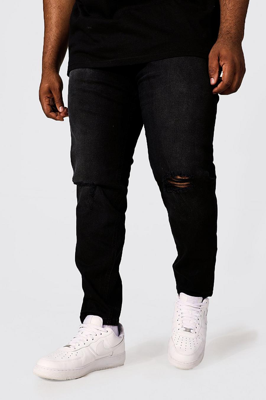 שחור דהוי ג'ינס סקיני עם שסע בברך, מידות גדולות
