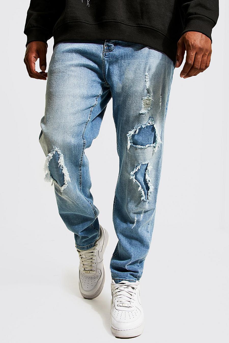 Light blue Plus - Skinny jeans med slitage och lagningar image number 1