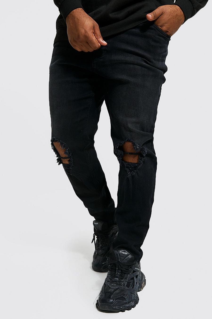Washed black Plus - Skinny jeans med slitna knän image number 1