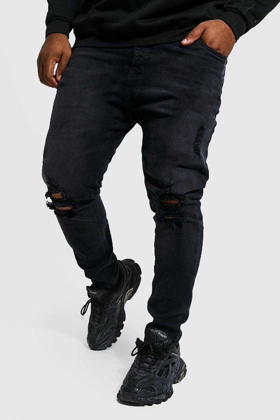 Black svart Plus - Super skinny jeans med slitna knän image number 1