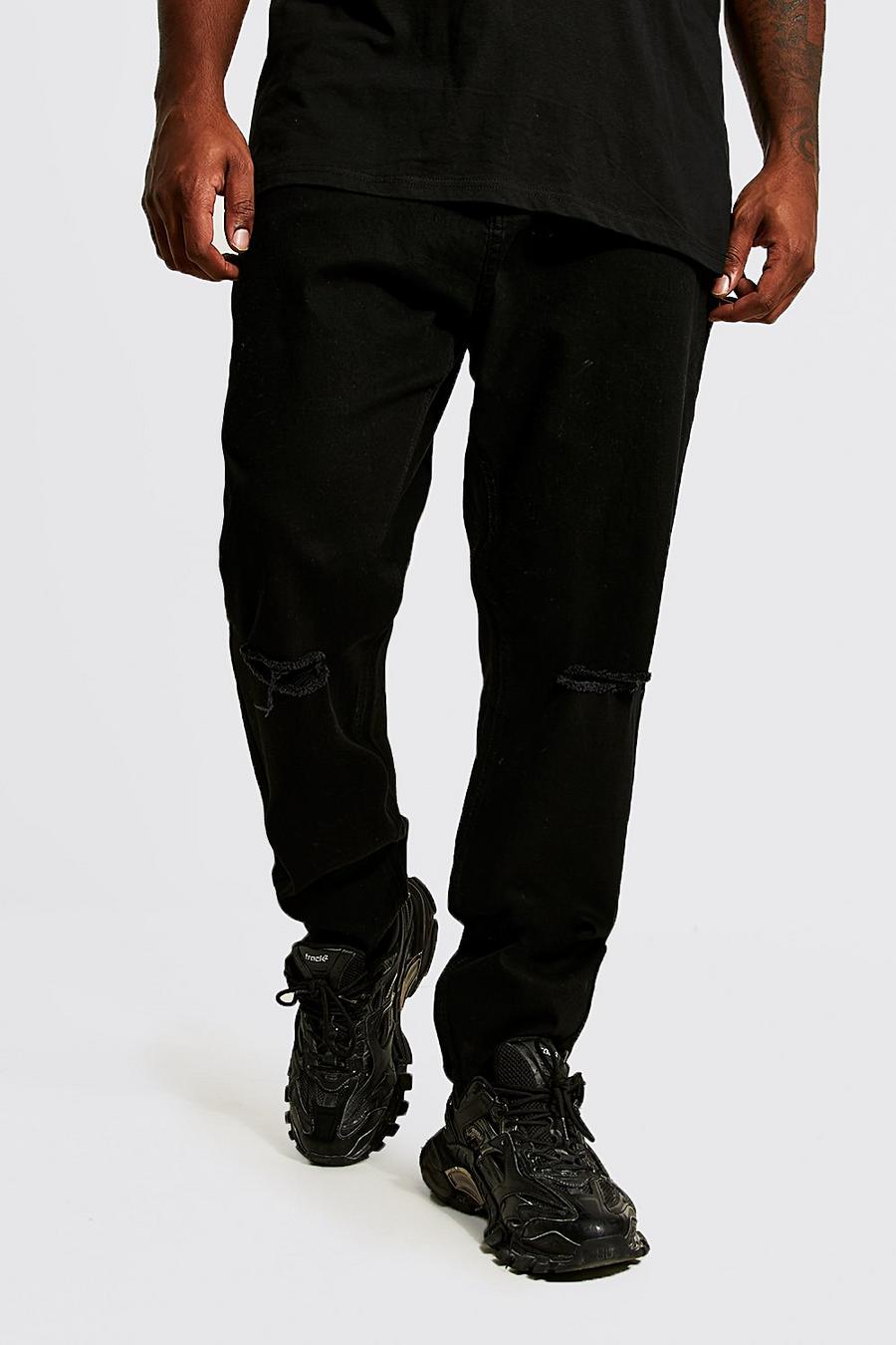 שחור אמיתי ג'ינס סקיני עם שסע בברך, מידות גדולות