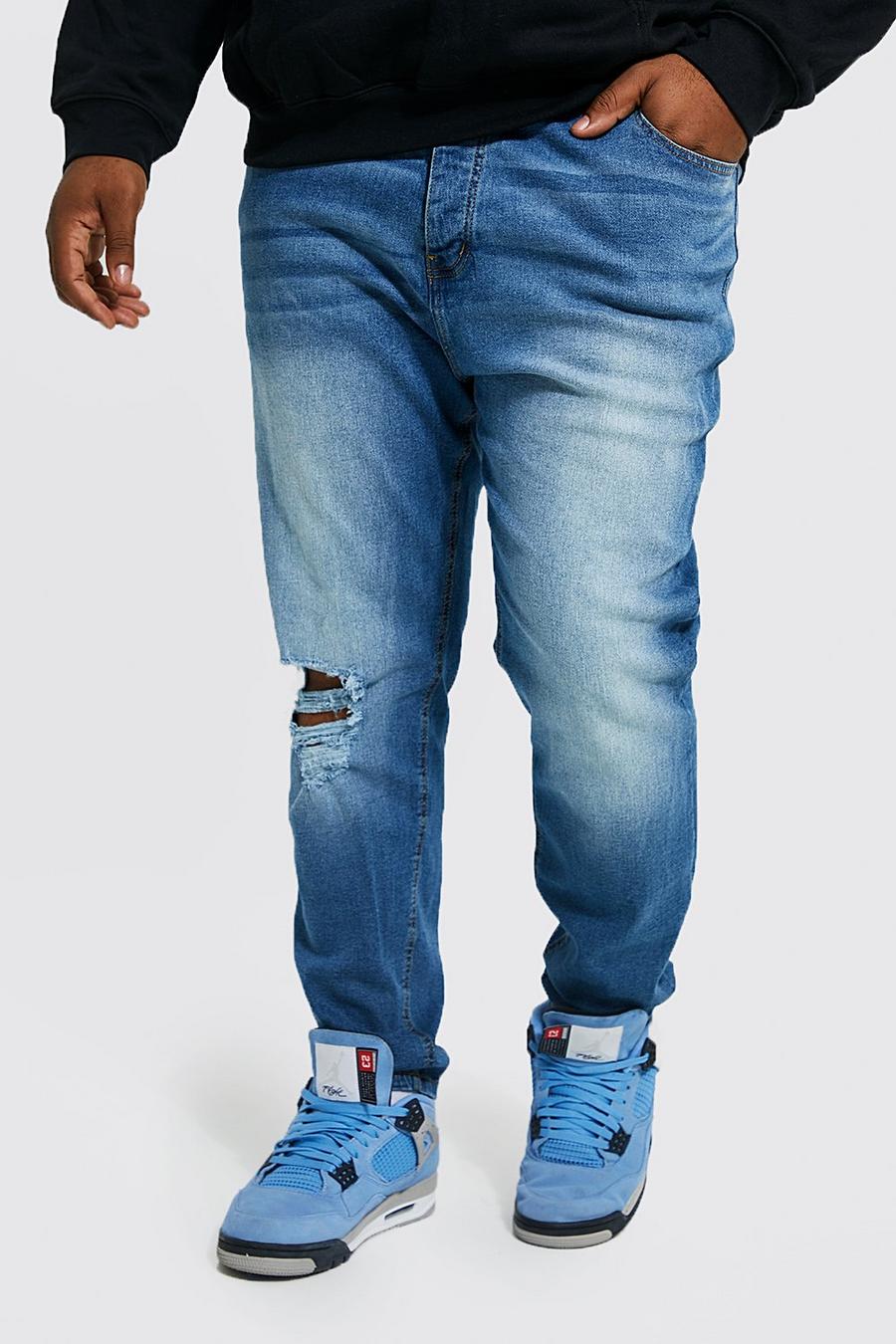 Mid blue Plus Skinny Jeans Met Versleten Knie image number 1