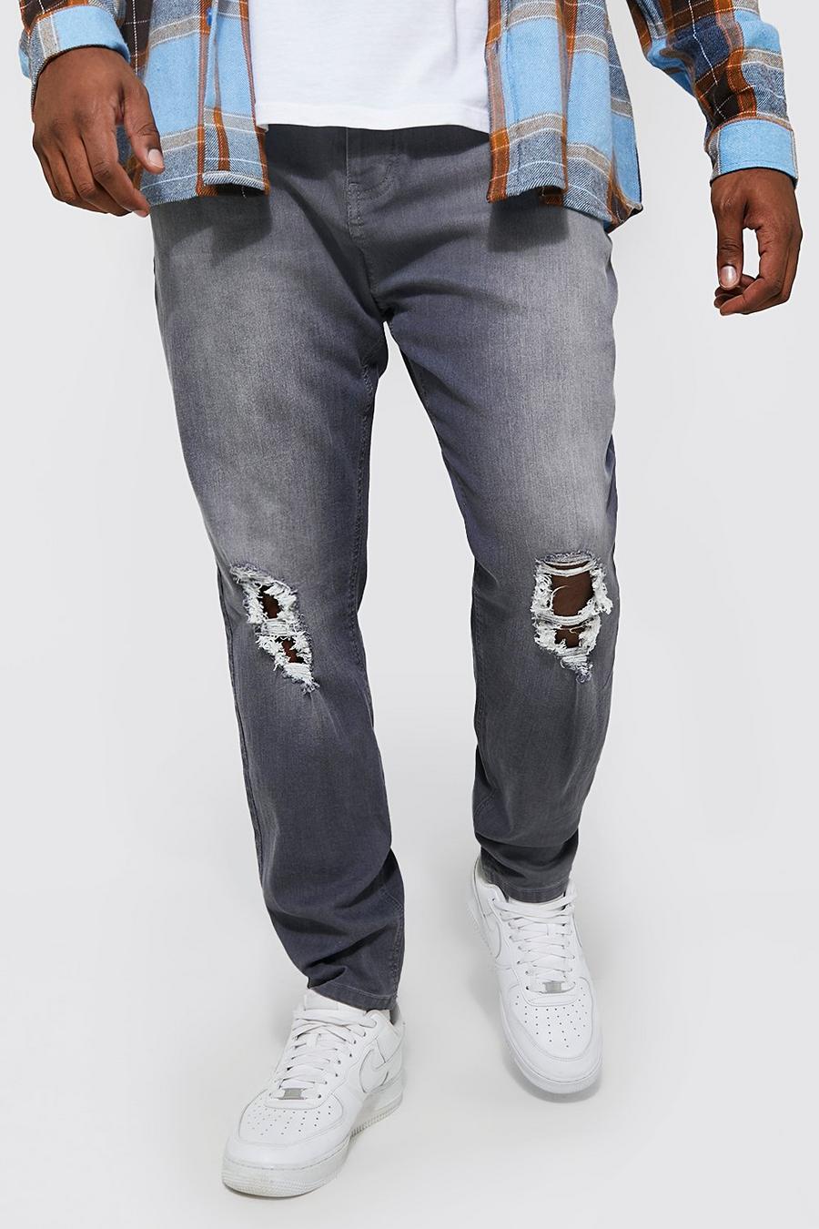 Light grey grå Plus - Skinny jeans med slitna knän