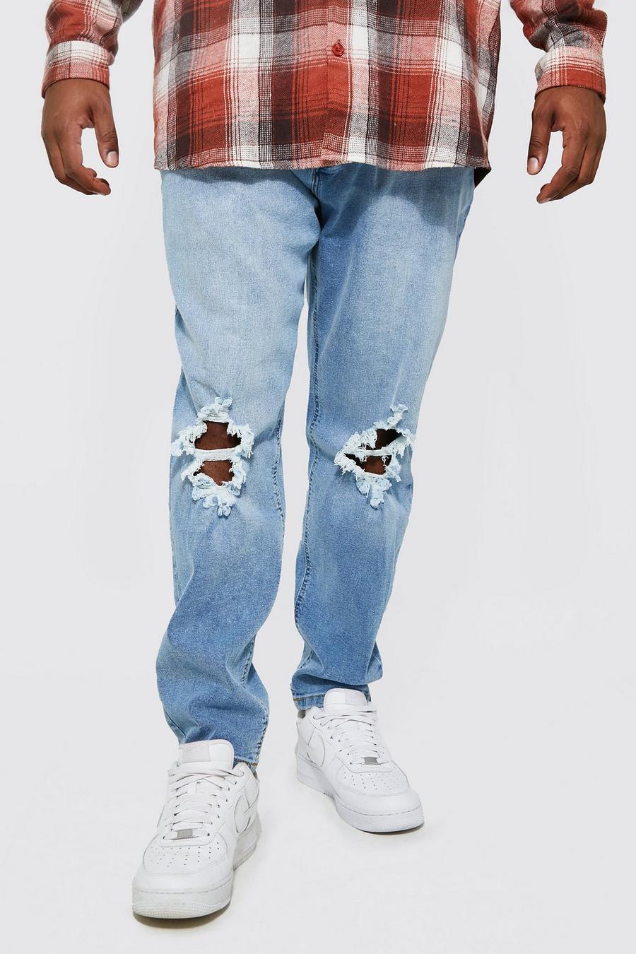 Light blue Plus - Skinny jeans med slitna knän image number 1