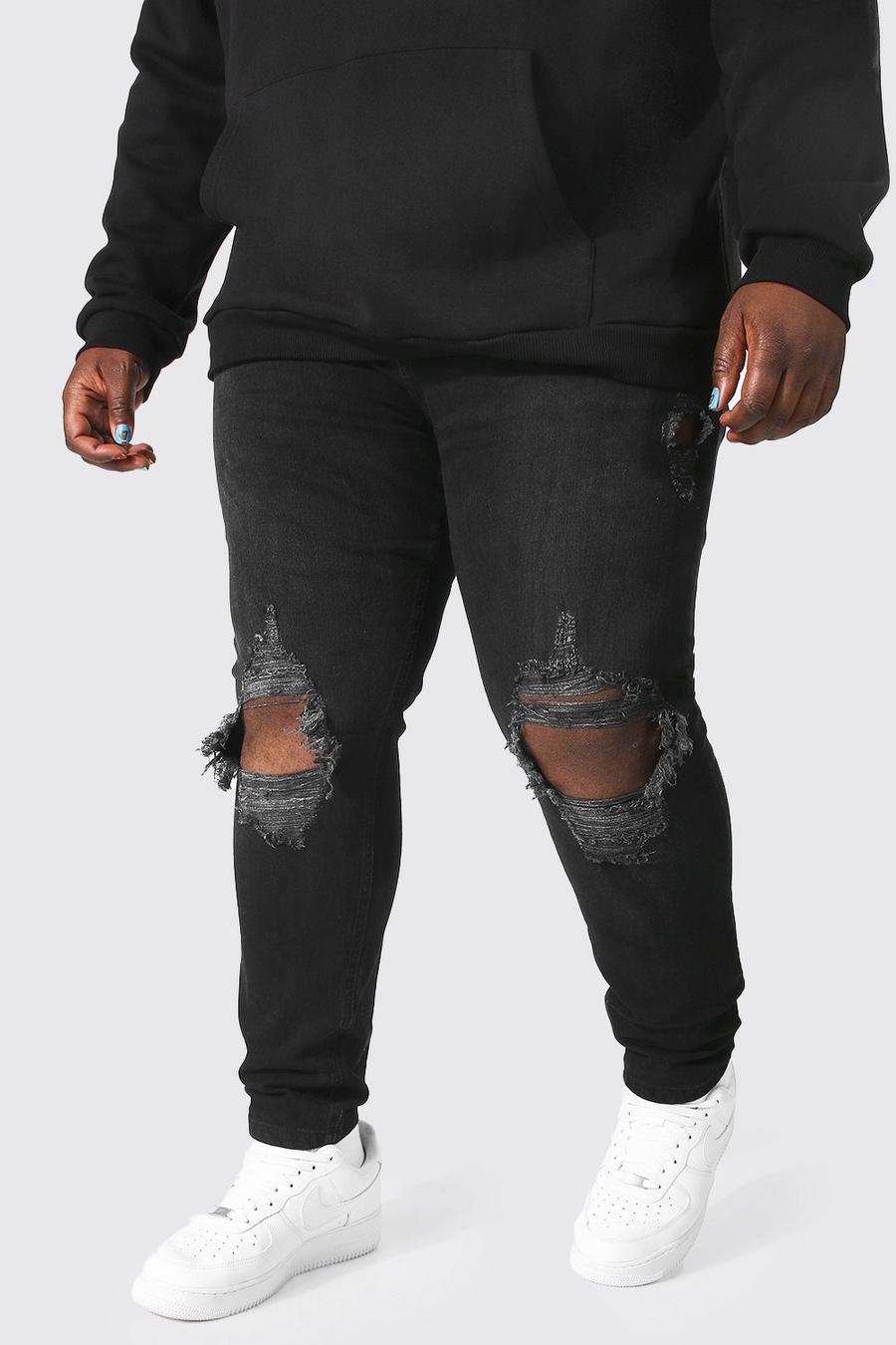 Washed black Plus - Super skinny jeans med slitna knän image number 1