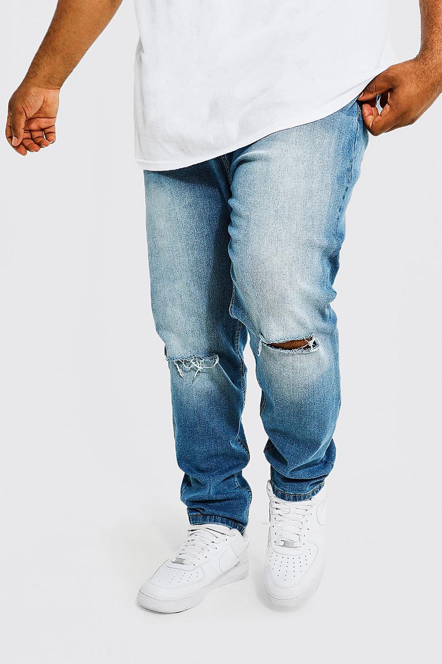 Mid blue Plus - Skinny jeans med slitna knän