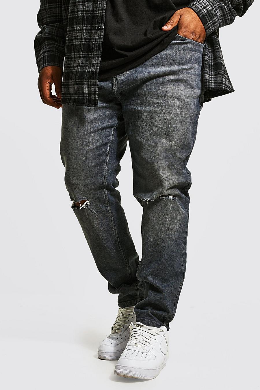 Light grey grå Plus - Skinny jeans med slitna knän image number 1