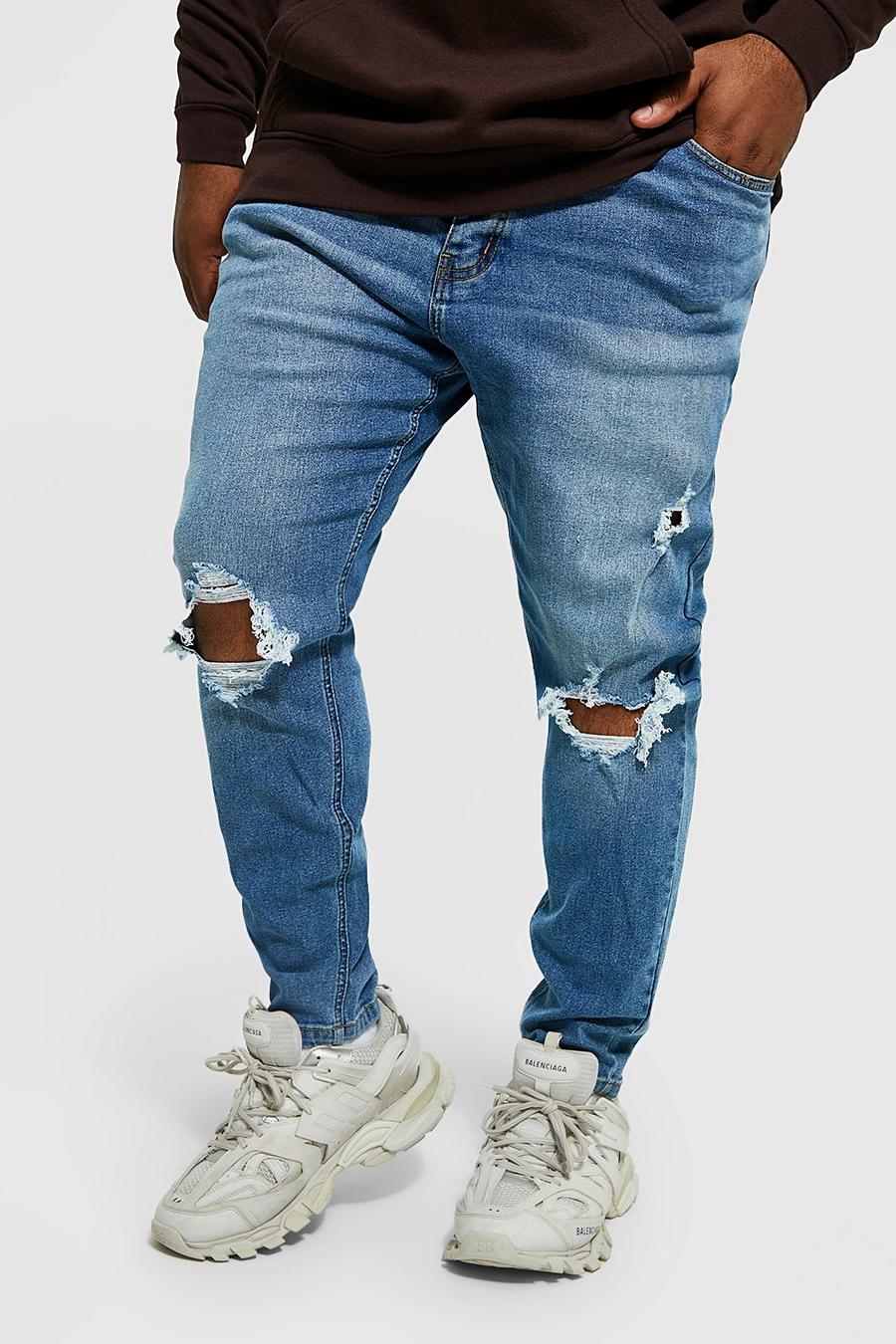 Light blue blå Plus - Super skinny jeans med slitna knän image number 1