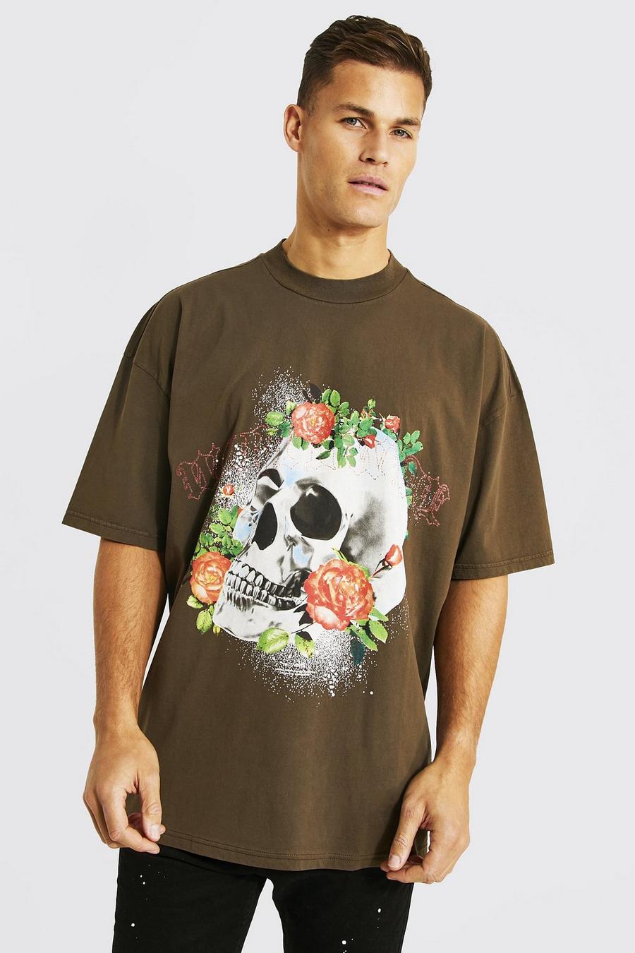 Brown Tall Worldwide Skull Acid Wash T-shirt image number 1