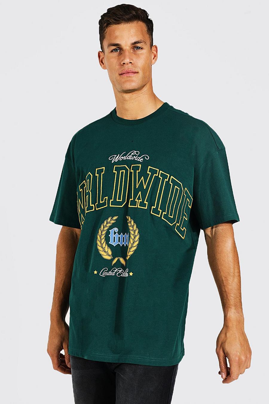 Green grön Tall Worldwide Varsity Applique T-shirt image number 1