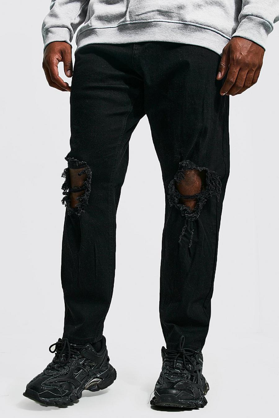 Plus Skinny Jeans mit Riss am Knie, True black image number 1