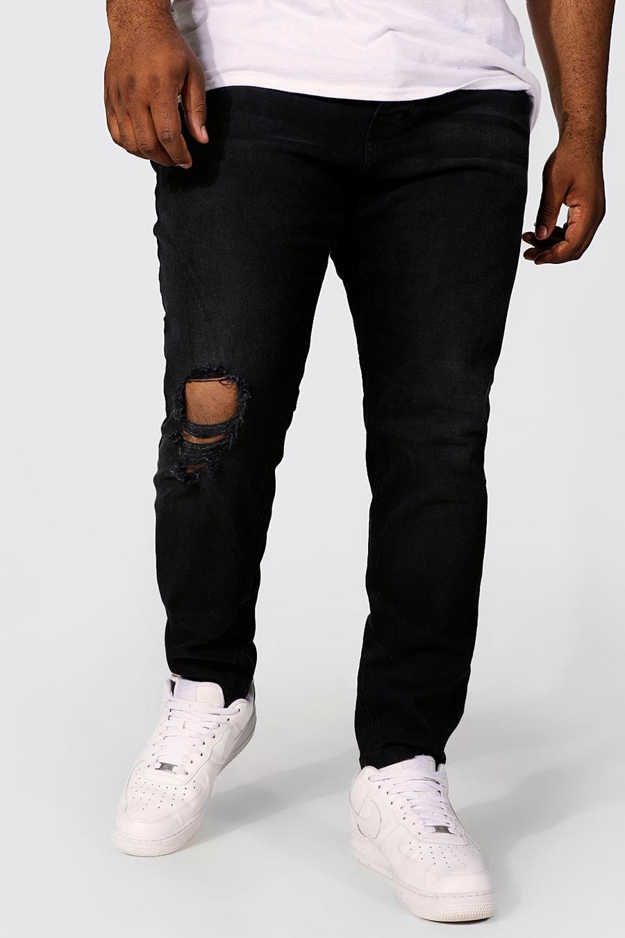 Black svart Plus - Skinny jeans med slitet knä image number 1