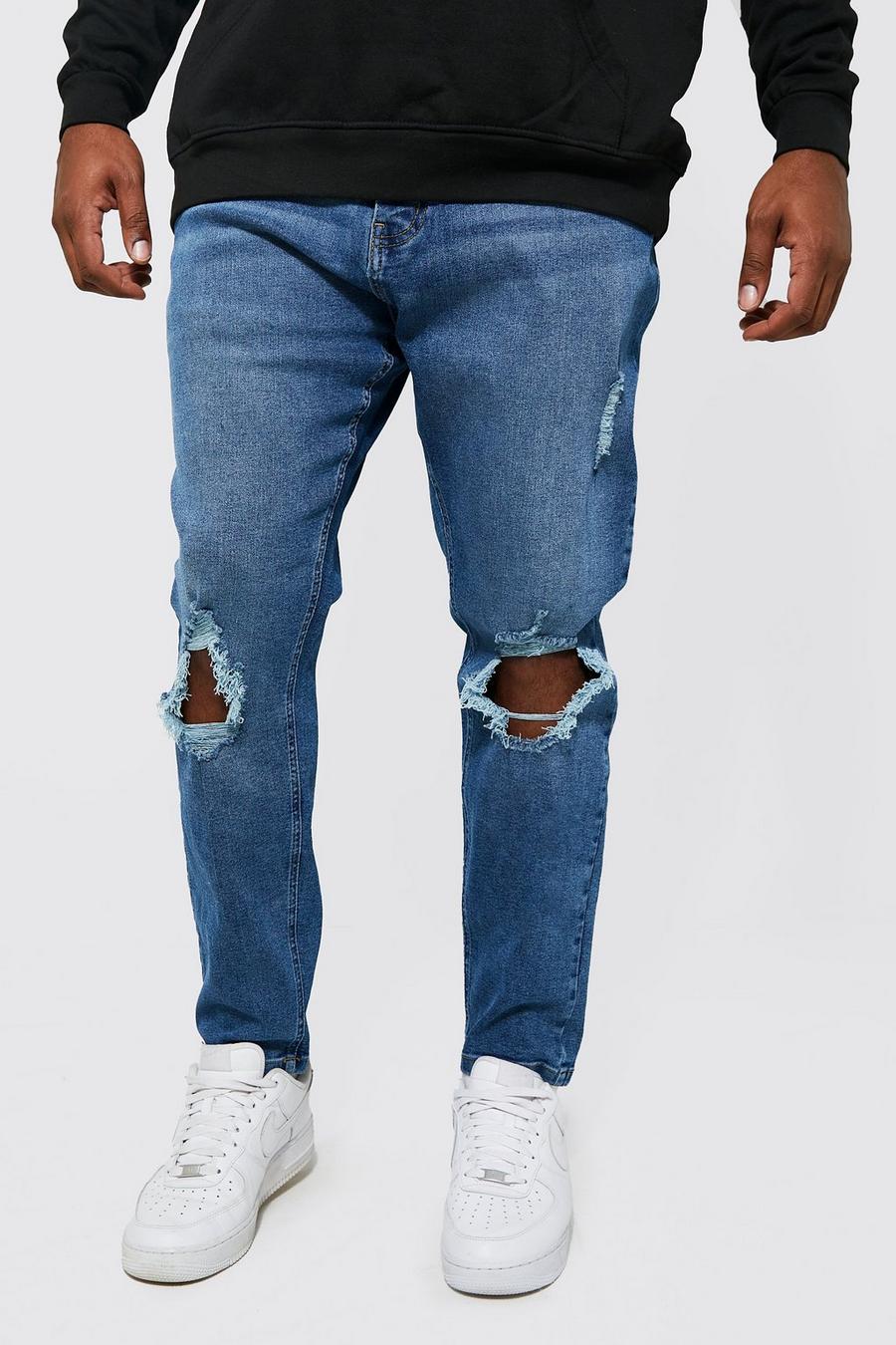 Mid blue Plus Super Skinny Jean With Open Knee Rip image number 1