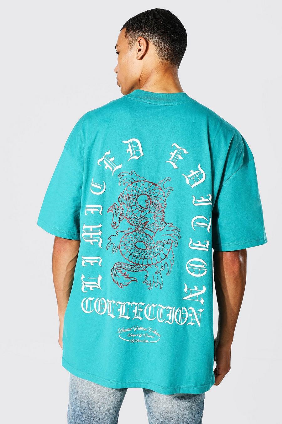 Teal grön Tall Limited Back Print T-shirt image number 1