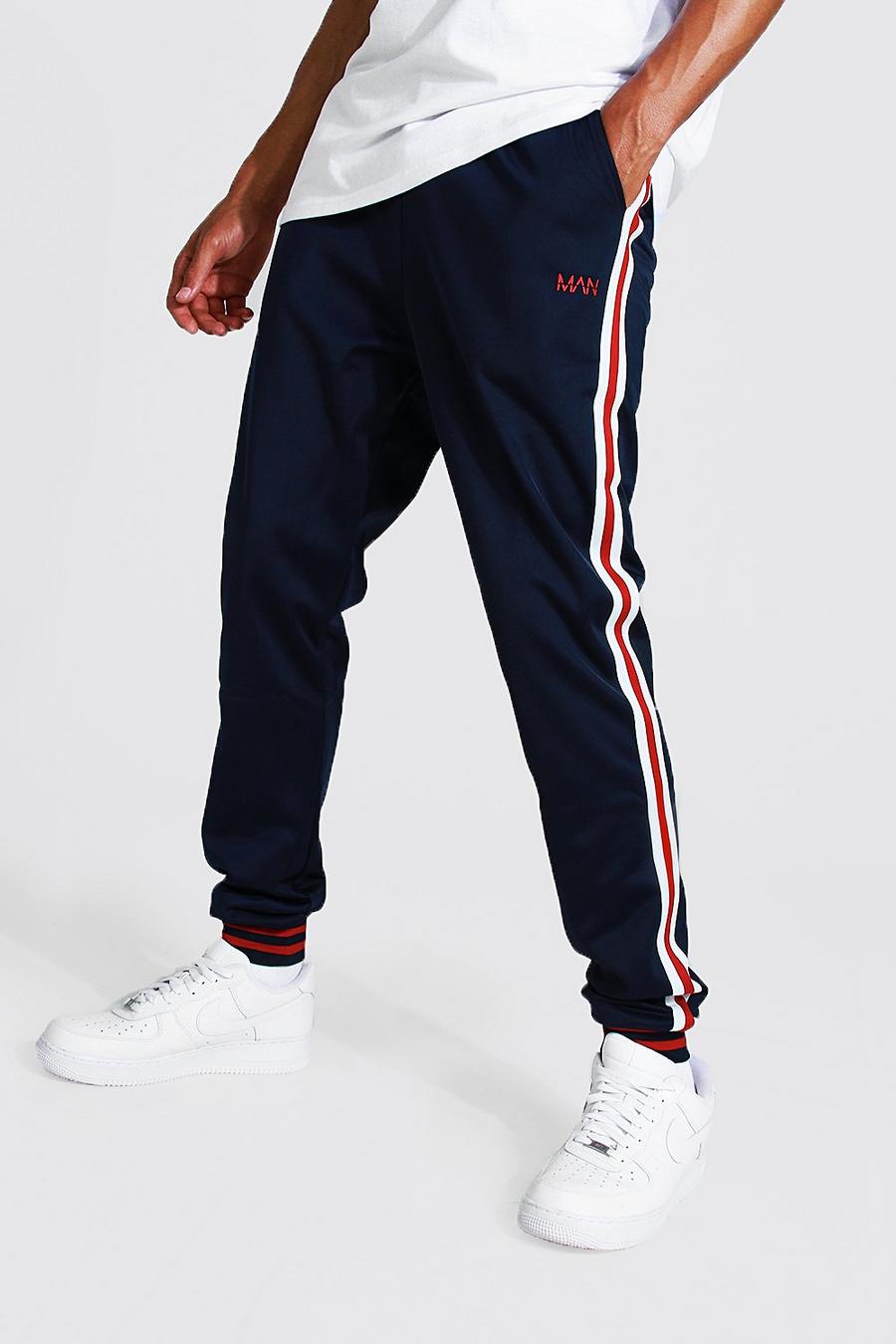 Pantaloni tuta Tall Slim Fit in tricot con striscia laterale, Navy blu oltremare image number 1