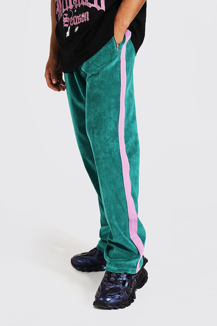 Pantalón deportivo Tall holgado de velvetón con franja, Teal verde image number 1