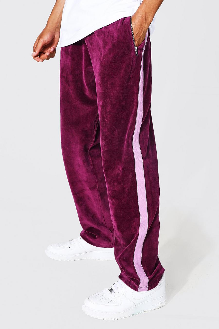 Pantalón deportivo Tall holgado de velvetón con franja, Purple morado image number 1