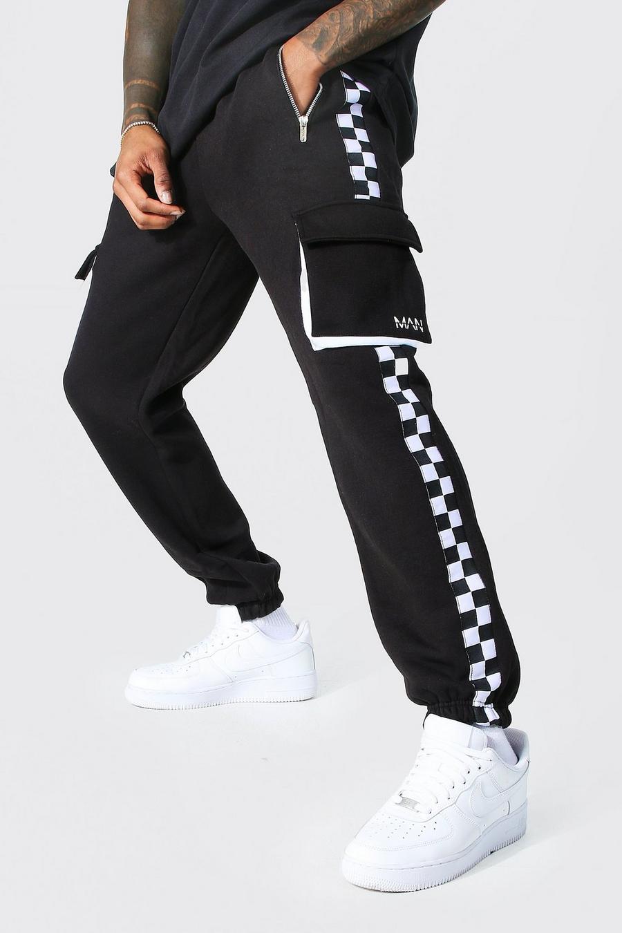 Black Track Pant With Checkerboard Side Panel image number 1