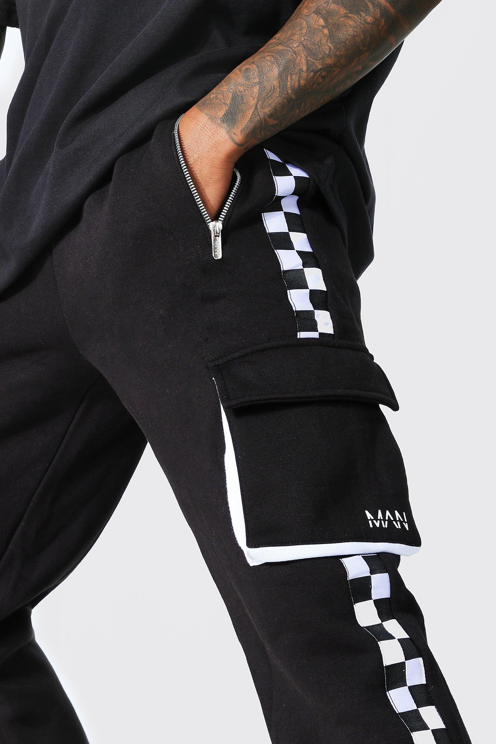 Black joggers with checkered hot sale sides