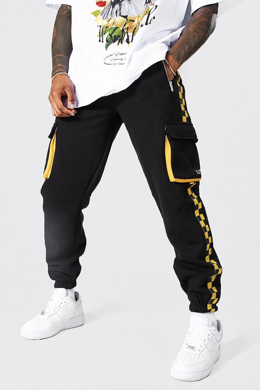 Black svart Jogger With Checkerboard Side Panel image number 1