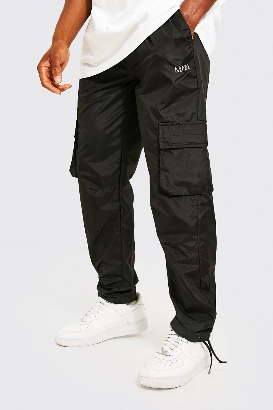 Elastic Waist Straight Fit Man Shell Cargo Trouser | Boohoo UK