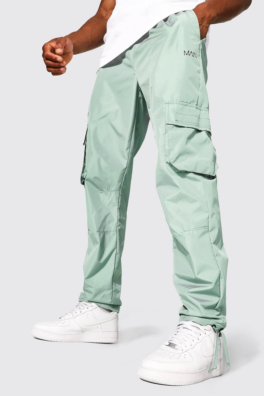 Pantalon cargo droit à cordons de serrage - MAN, Sage green image number 1