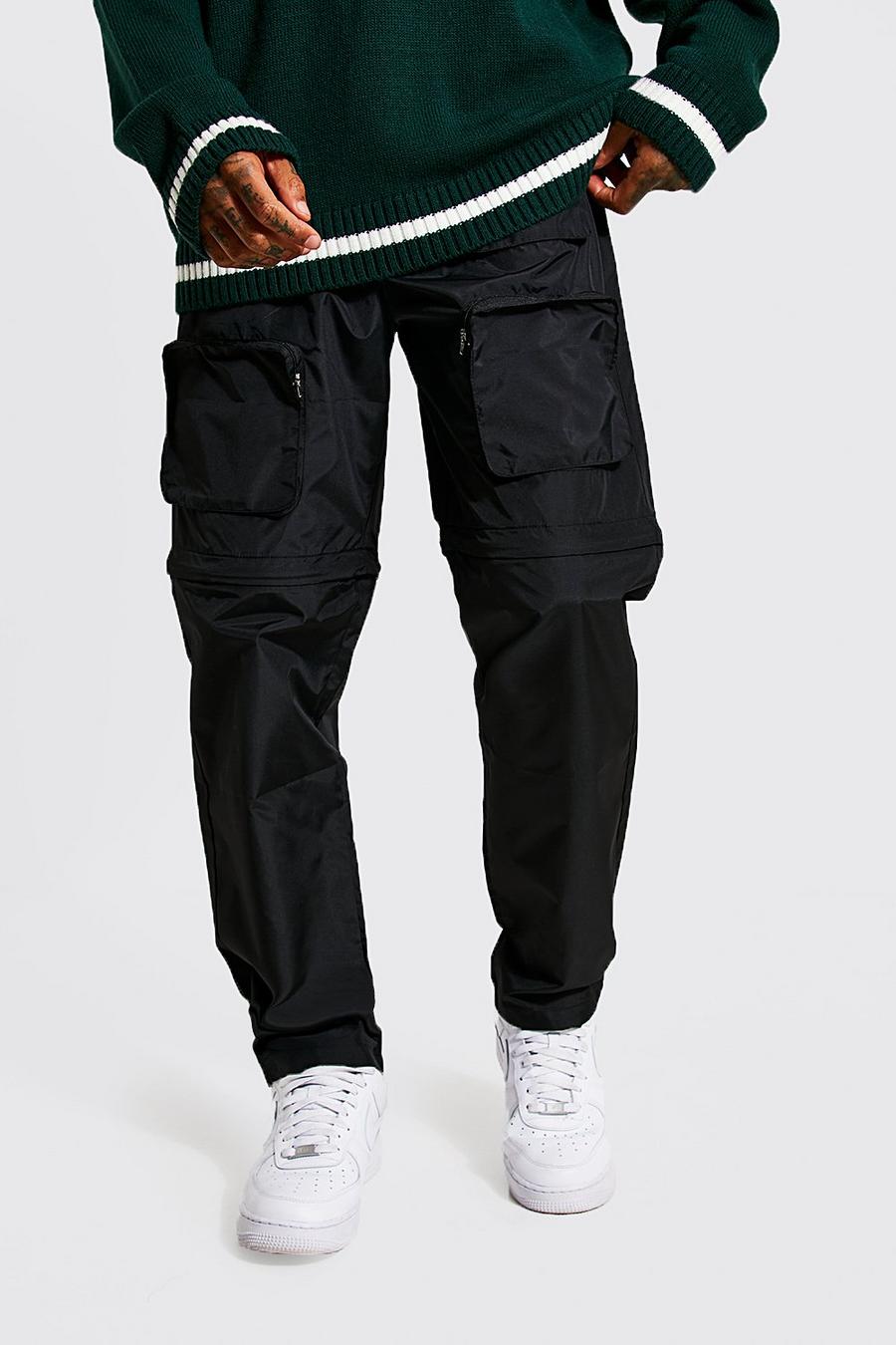 Black svart Man Detachable Pocket And Leg Cargo Trousers