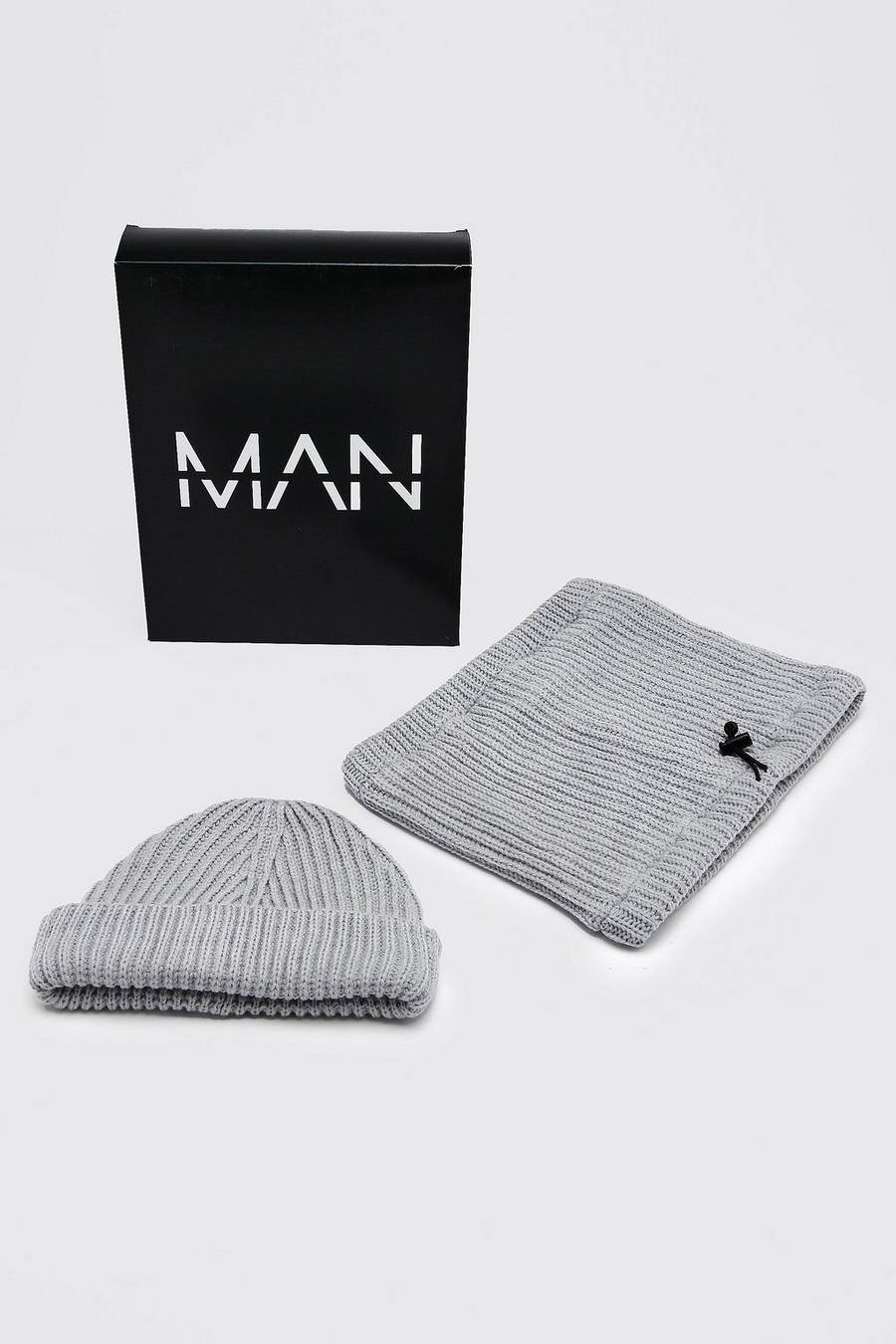 Grey marl gris Snood And Micro Beanie Set image number 1