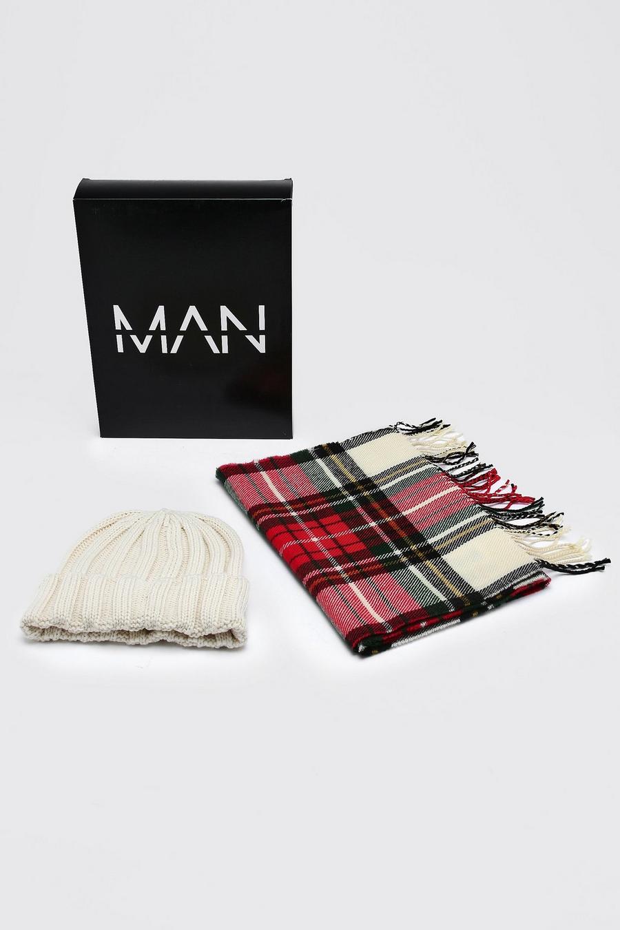 Ecru Woven Scarf And Beanie Set with Gift Box image number 1