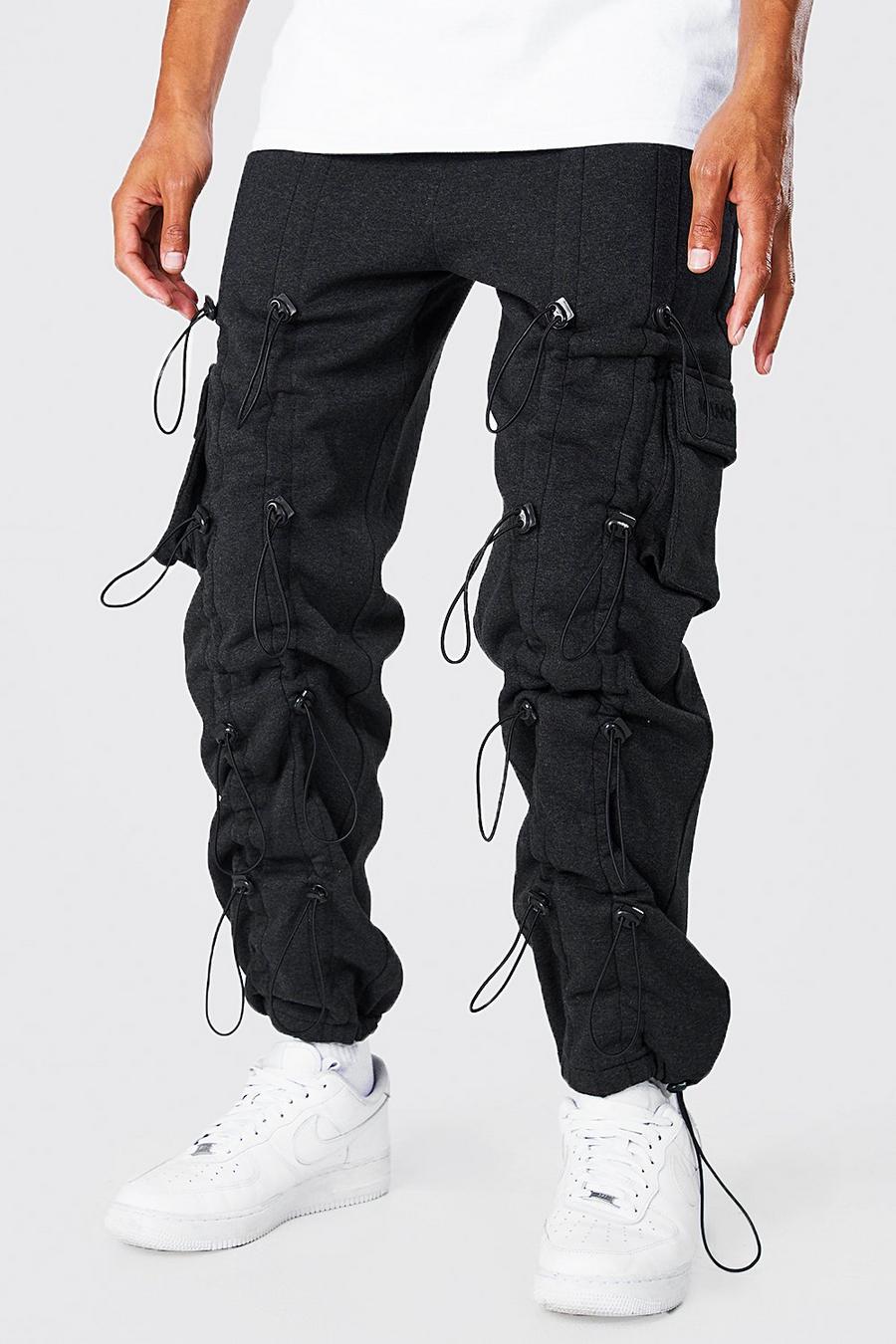 פחם מכנסי טרנינג דגמ"ח בגזרה רגילה עם סגירת מוט מסדרת Man, לגברים גבוהים image number 1