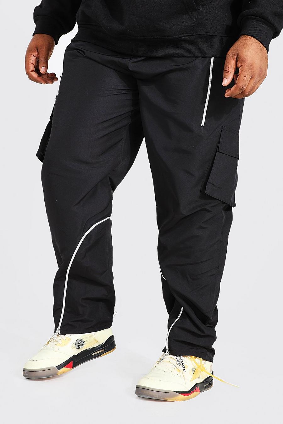 Grande taille - Pantalon cargo droit zippé, Black noir image number 1