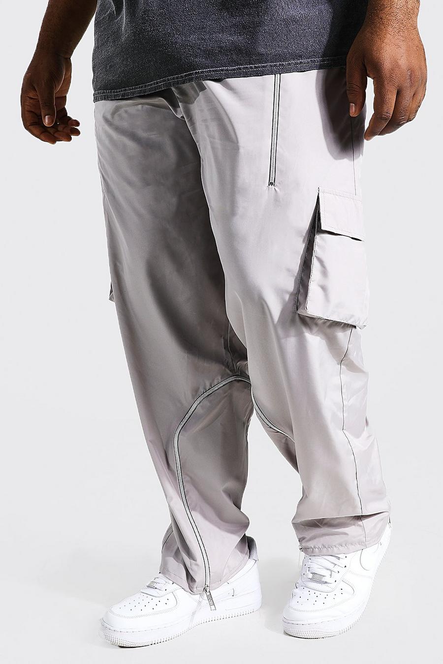 Plus Straight Leg Cargo-Hosen mit Reißverschlüssen, Naturfarben white image number 1