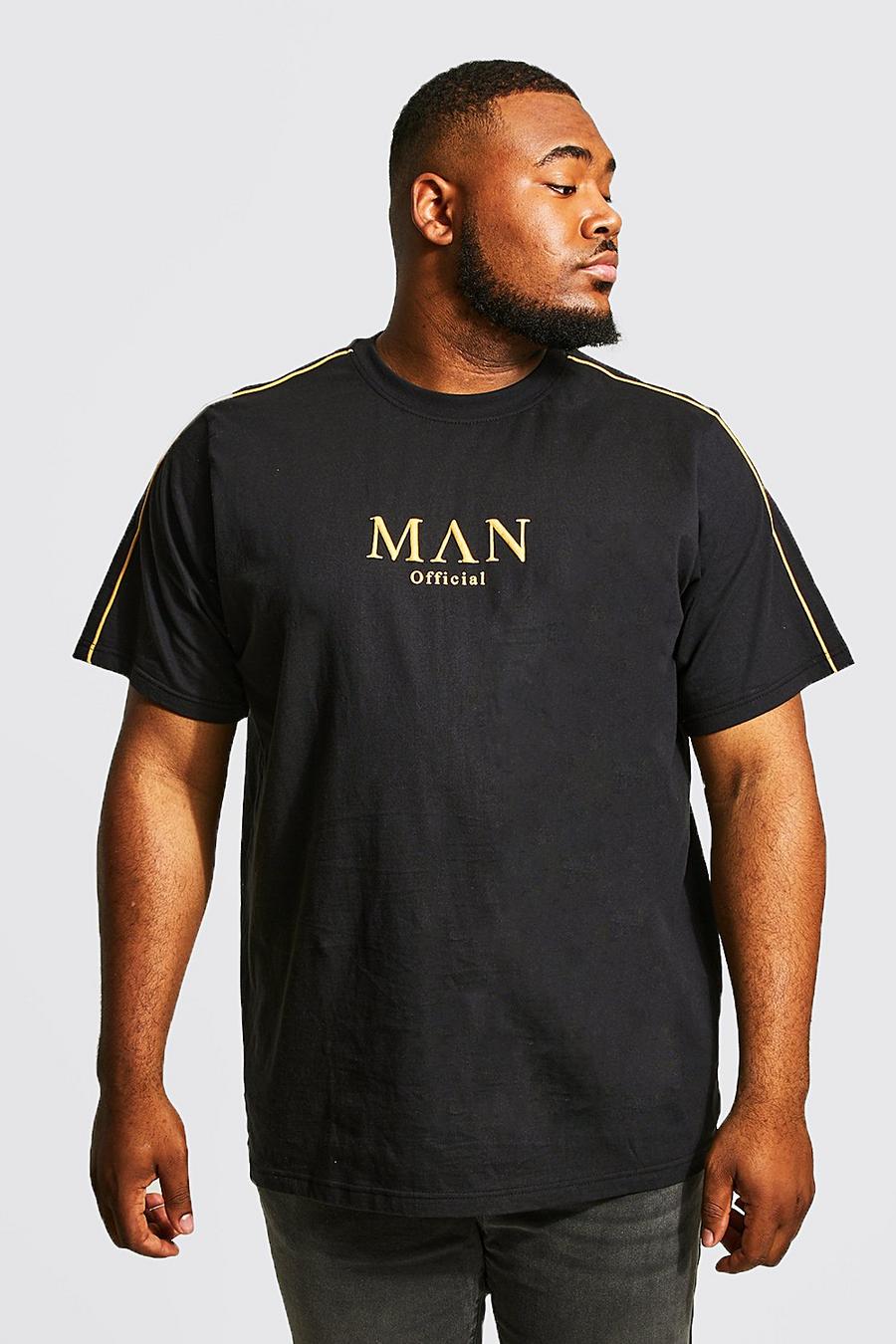 Plus Man Gold T-Shirt mit Detail, Black noir image number 1