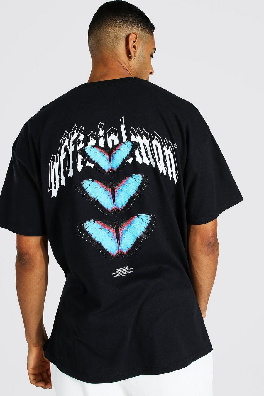 T-shirt oversize con stampa di farfalle fronte e retro, Black