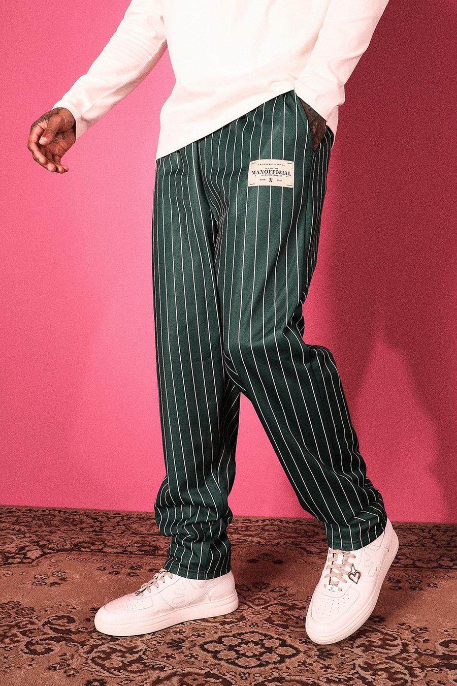 Pantaloni tuta palazzo taglio rilassato in tricot gessato, Foresta verde image number 1