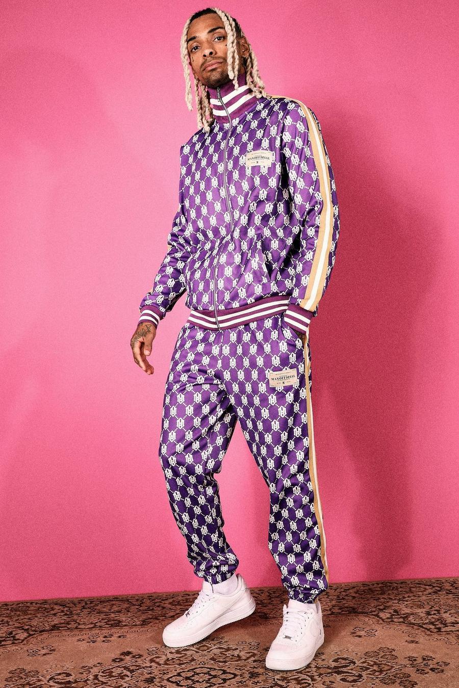 Purple Tricot Funnel Neck All Over Print Tracksuit image number 1