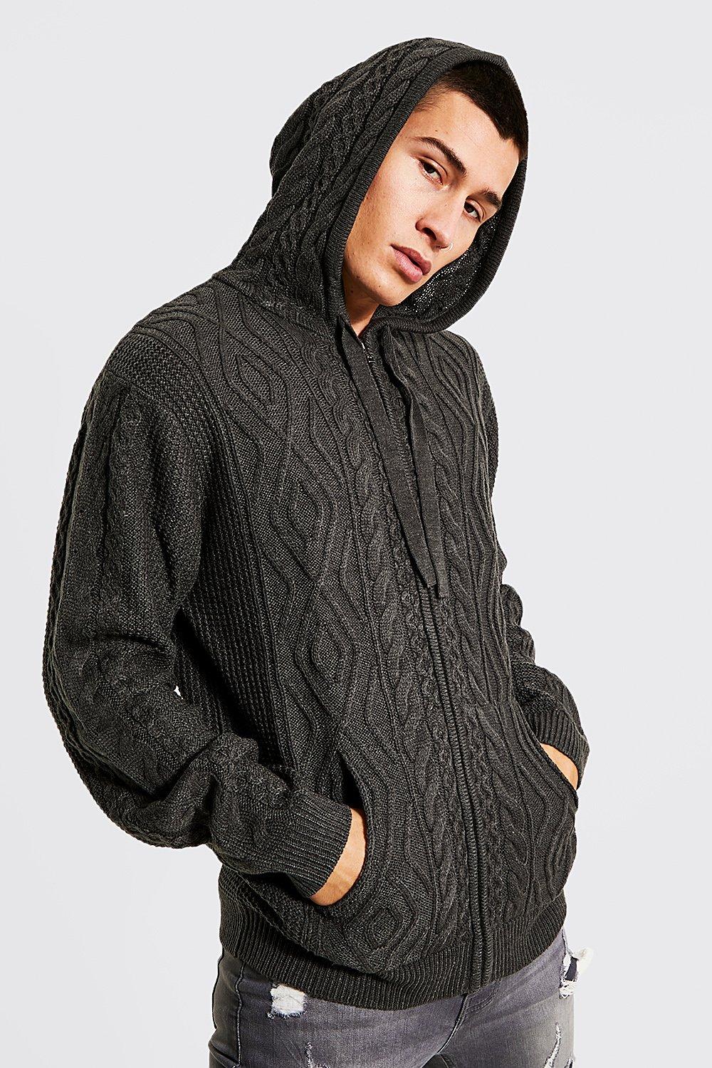 Cable knit hoodie outlet mens