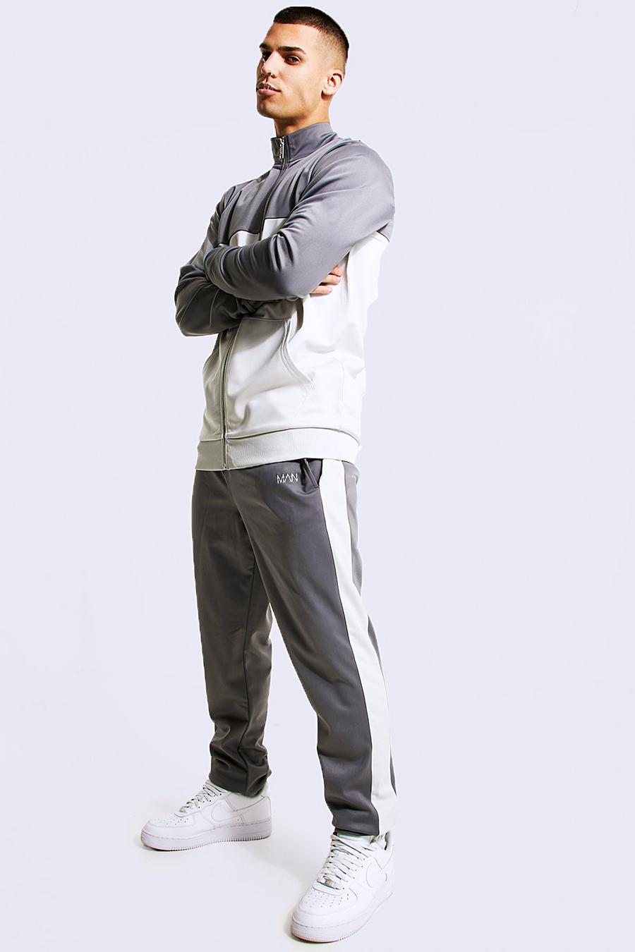 Grey grå Original MAN Träningsoverall i trikå med blockfärger image number 1