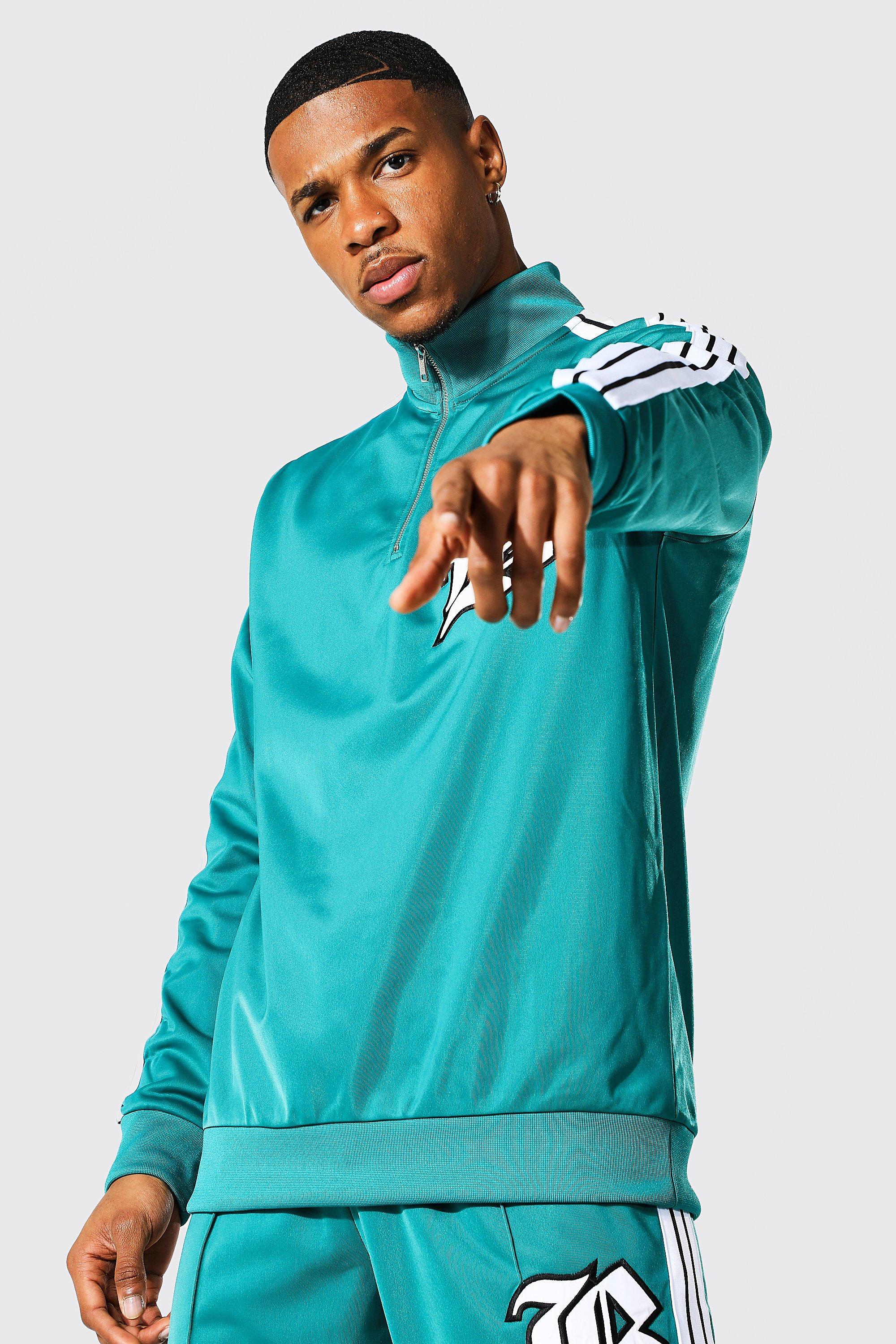 B Varsity Badge Tricot Half Zip Tracksuit boohoo