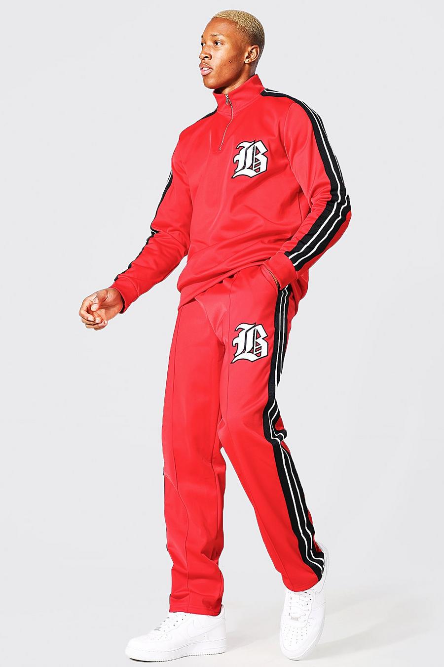 Trikot-Trainingsanzug mit Reißverschluss und B-Aufnäher, Red image number 1