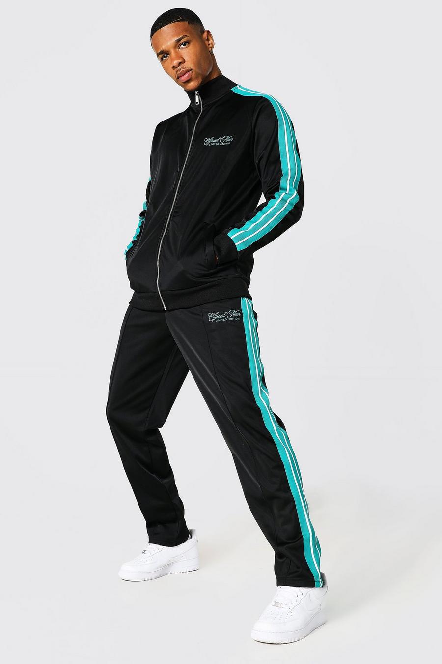 Black Official Man Zip Through Tricot Tracksuit image number 1