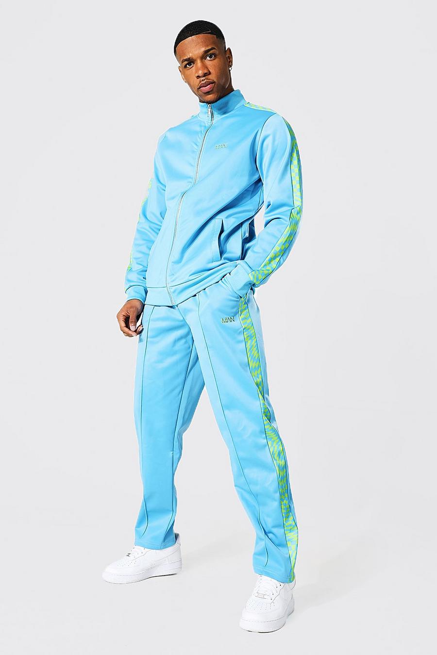 Blue blå Man Checkerboard Panel Tricot Zip Tracksuit image number 1