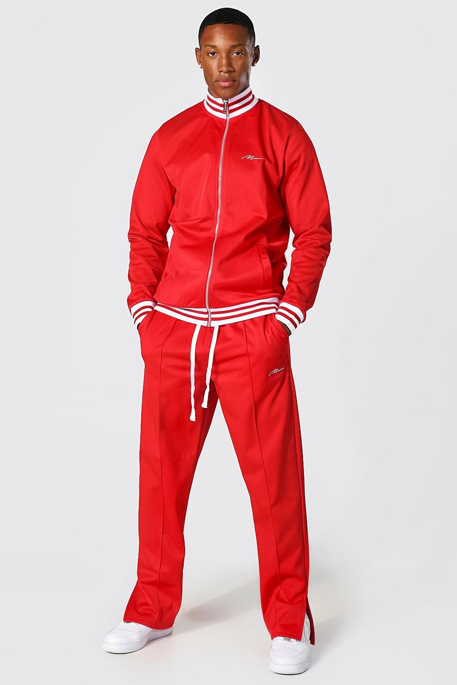 Red röd Man Signature Sports Rib Zip Tricot Tracksuit image number 1