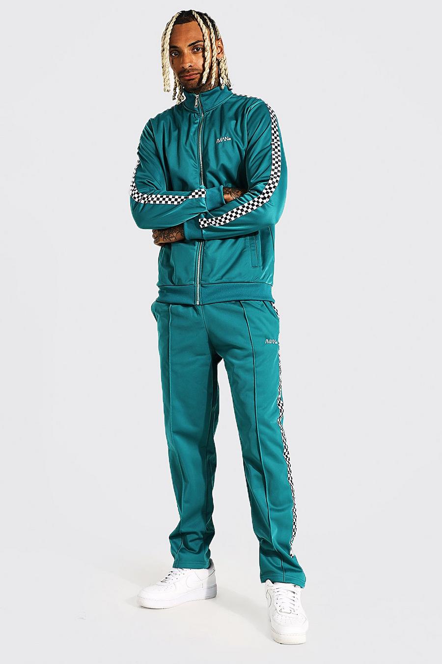 Green Man Checkerboard Tape Tricot Zip Tracksuit image number 1