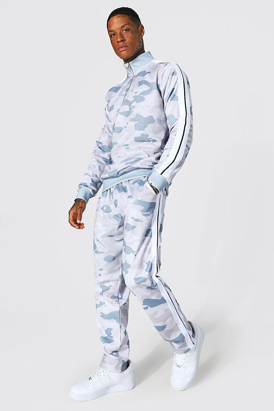 אפור חליפת טרנינג טריקו עם הדפס בצבעי הסוואה ורוכסן מסדרת Official Man image number 1