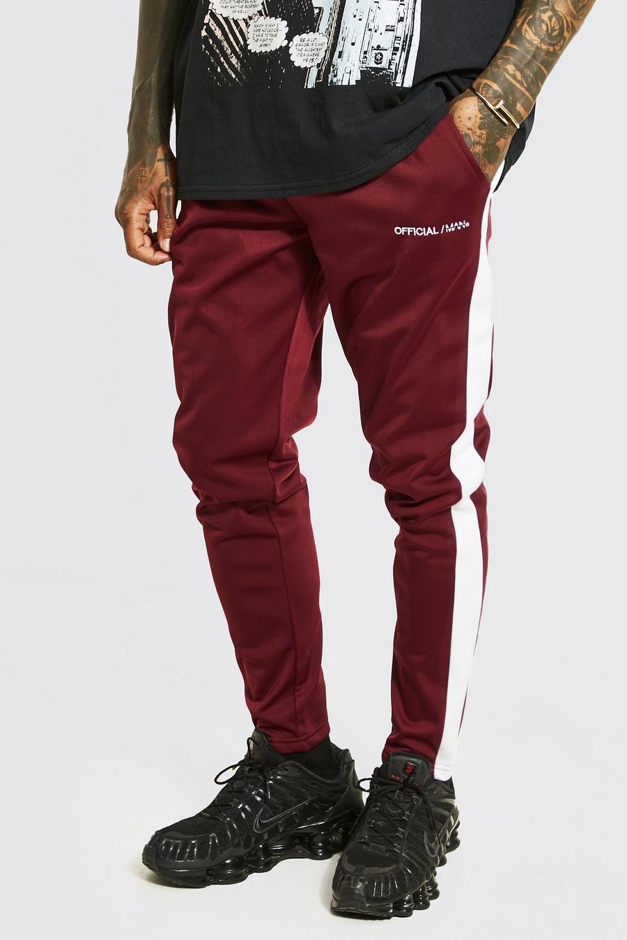 Pantaloni tuta Slim Fit con pannelli laterali in tricot, Burgundy rosso image number 1