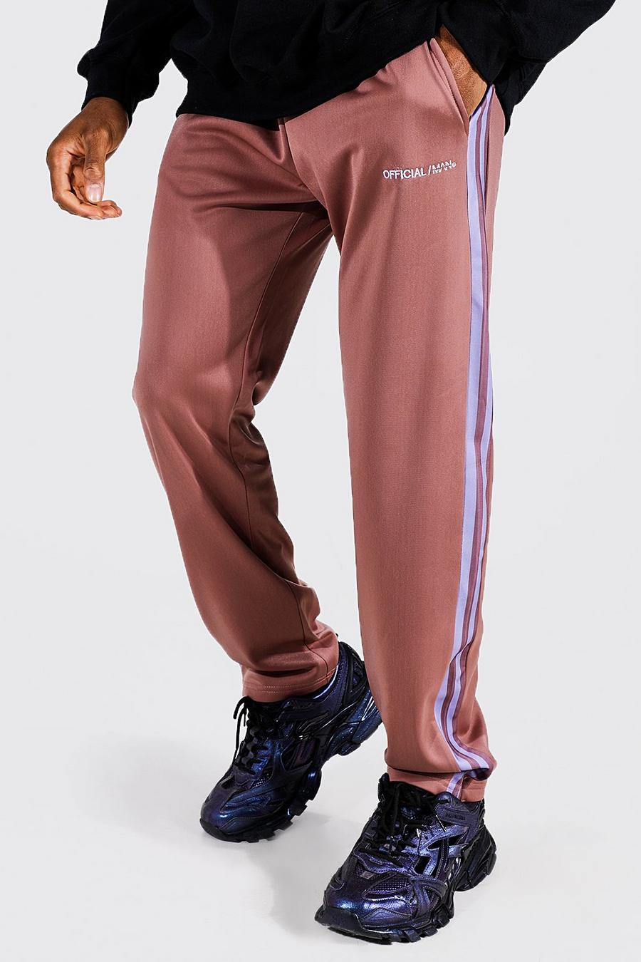 Pantalón deportivo holgado de tejido por urdimbre con franja lateral, Taupe image number 1