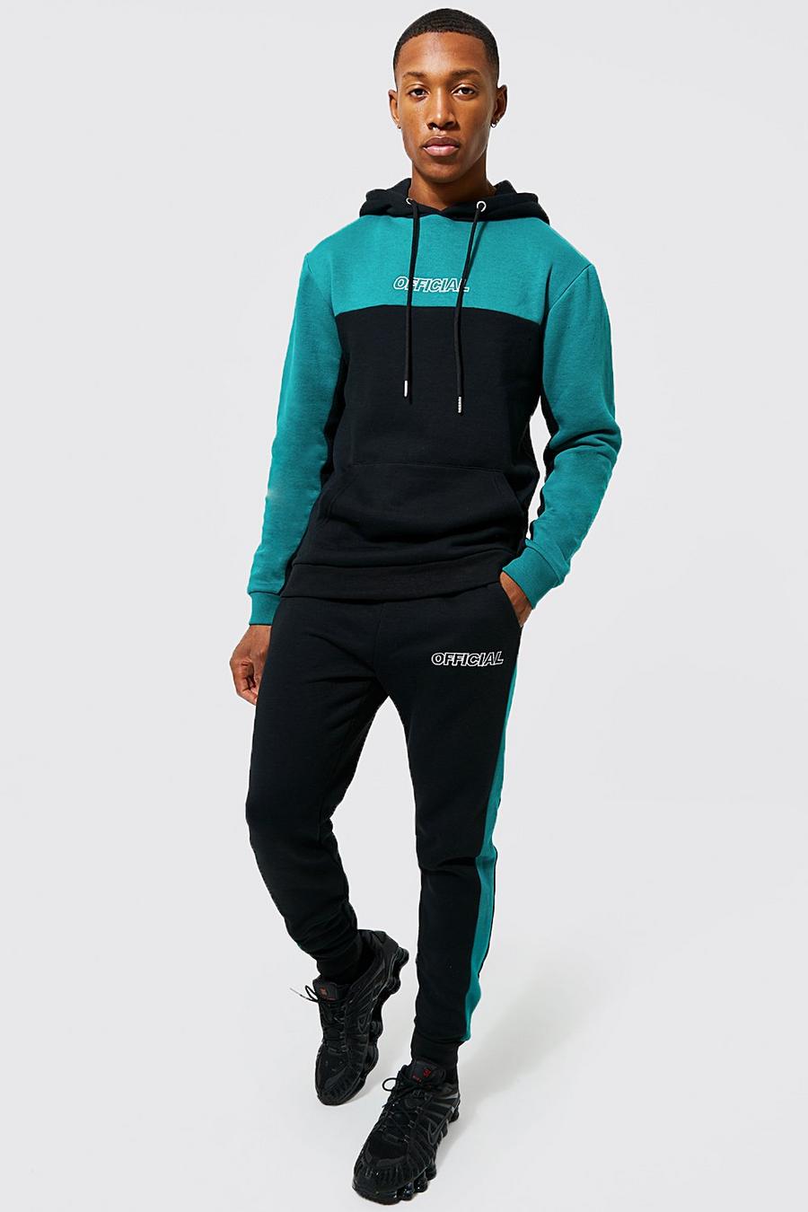 Black Official Colour Block Hooded Tracksuit image number 1
