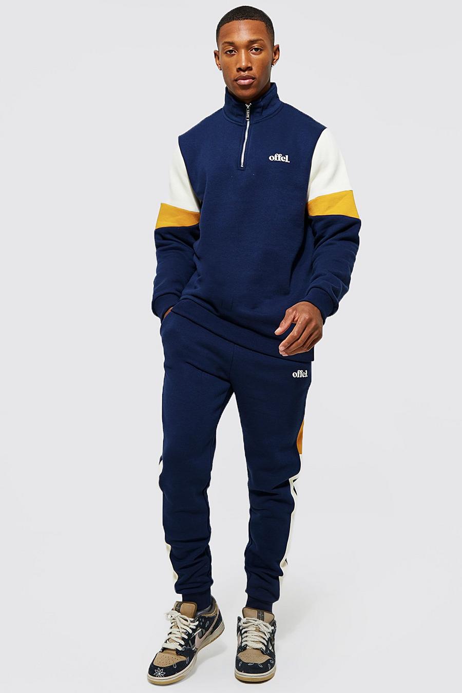 Navy Official Colour Block Funnel Neck Tracksuit image number 1
