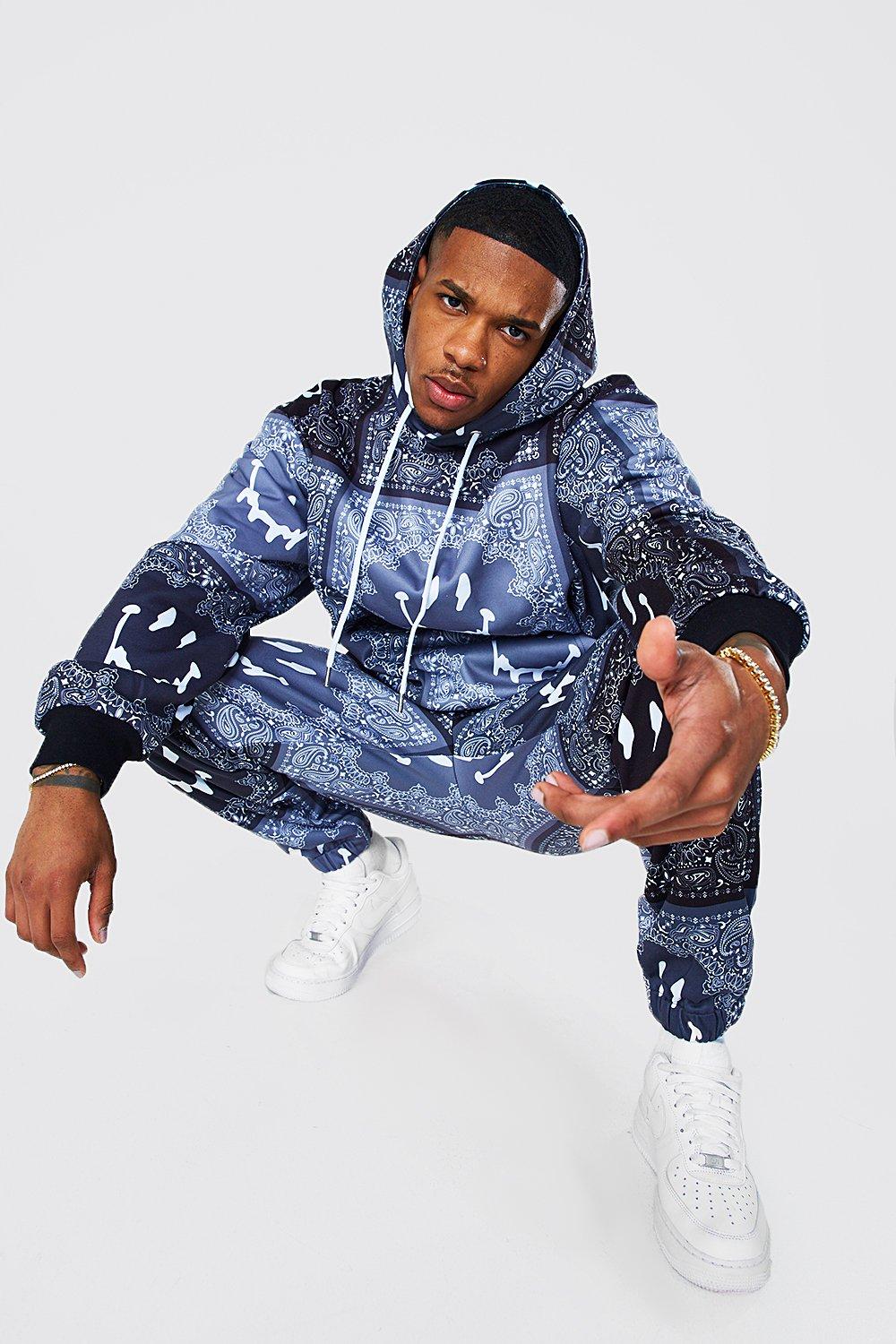 Oversized Bandana Drip Face Hooded Tracksuit | boohoo Oversized Bandana Drip Face Hooded Tracksuit | boohoo